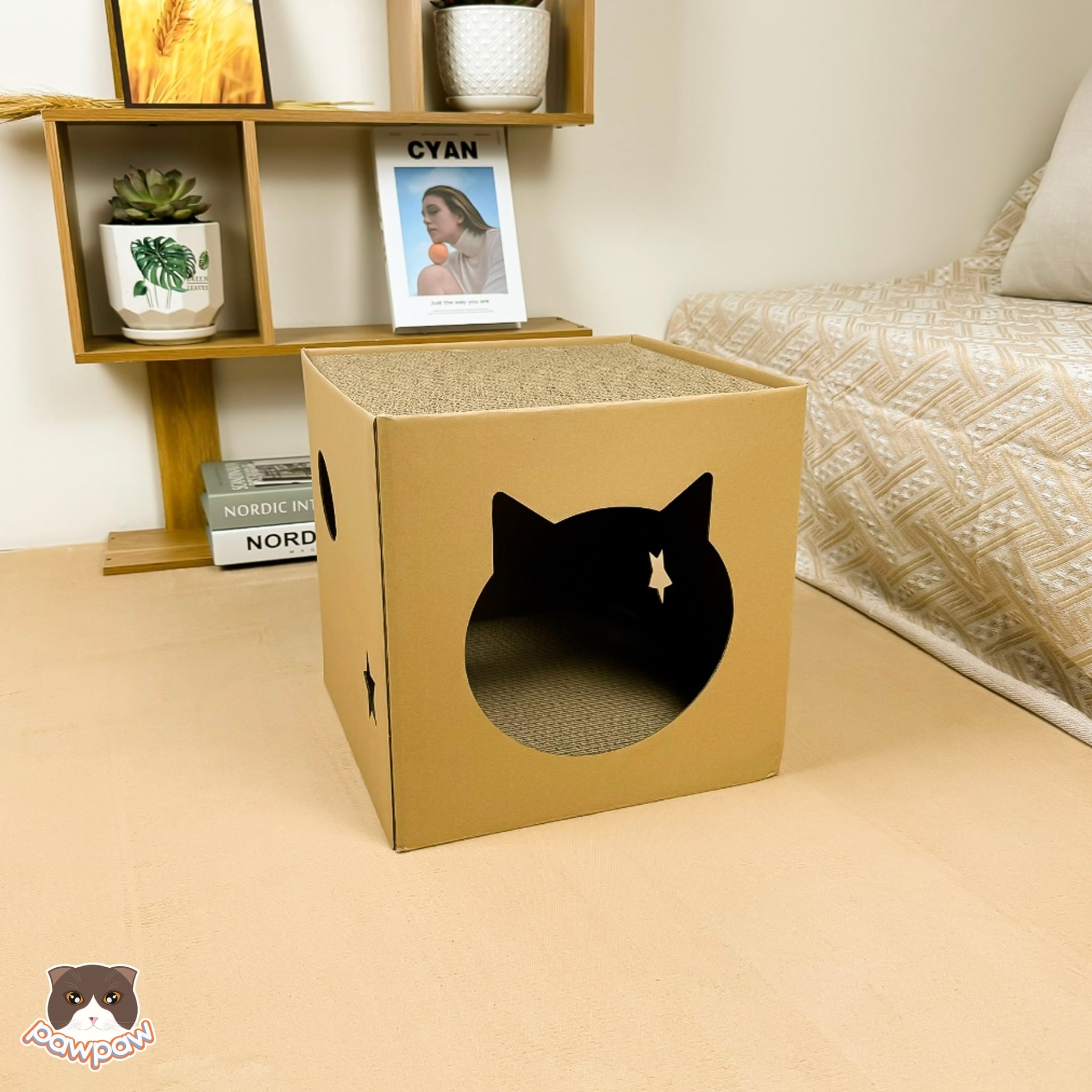  Nhà cào móng carton vuông 2 tầng cho mèo 