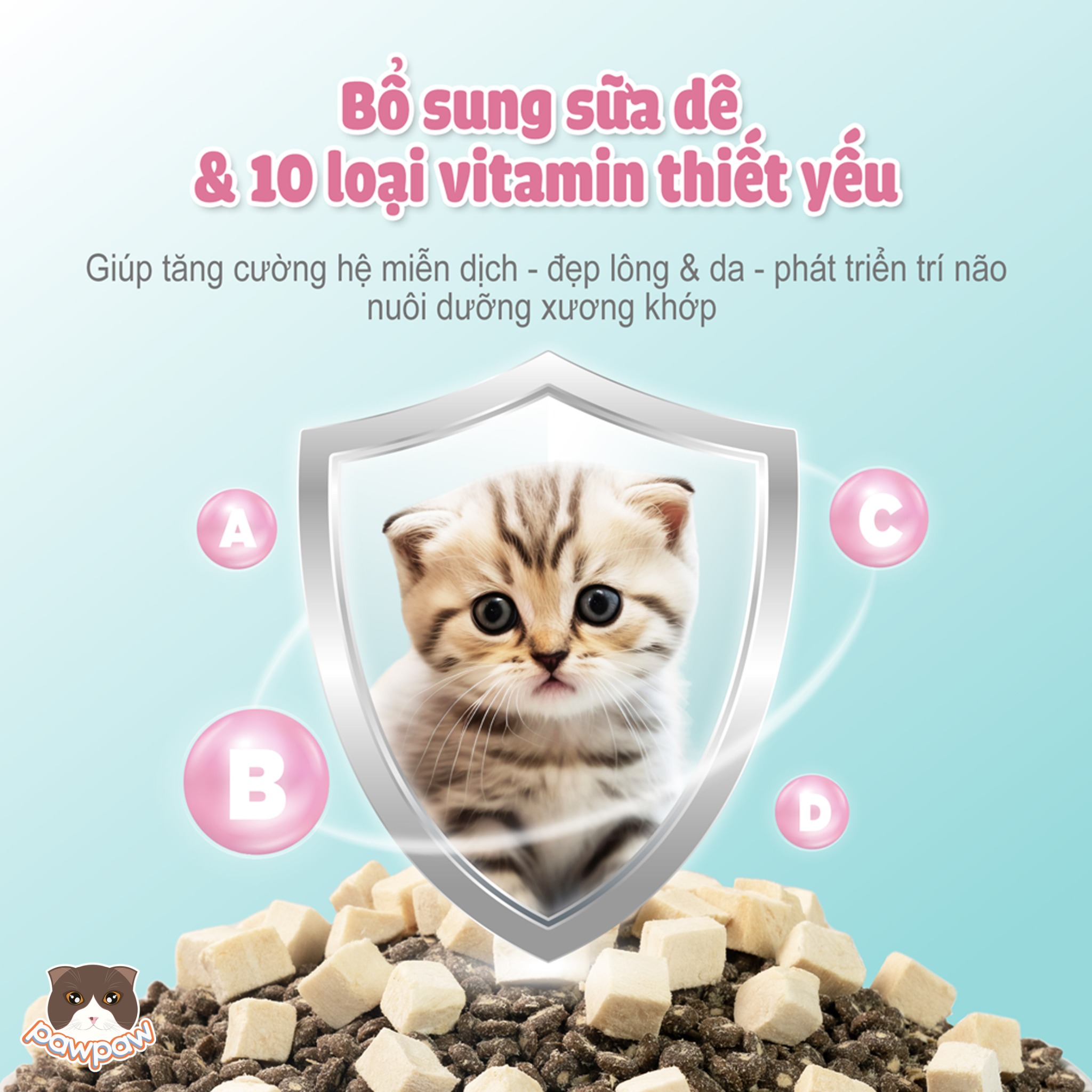  Hạt PetQ D5 trộn thịt sấy gói 200g cho mèo con 