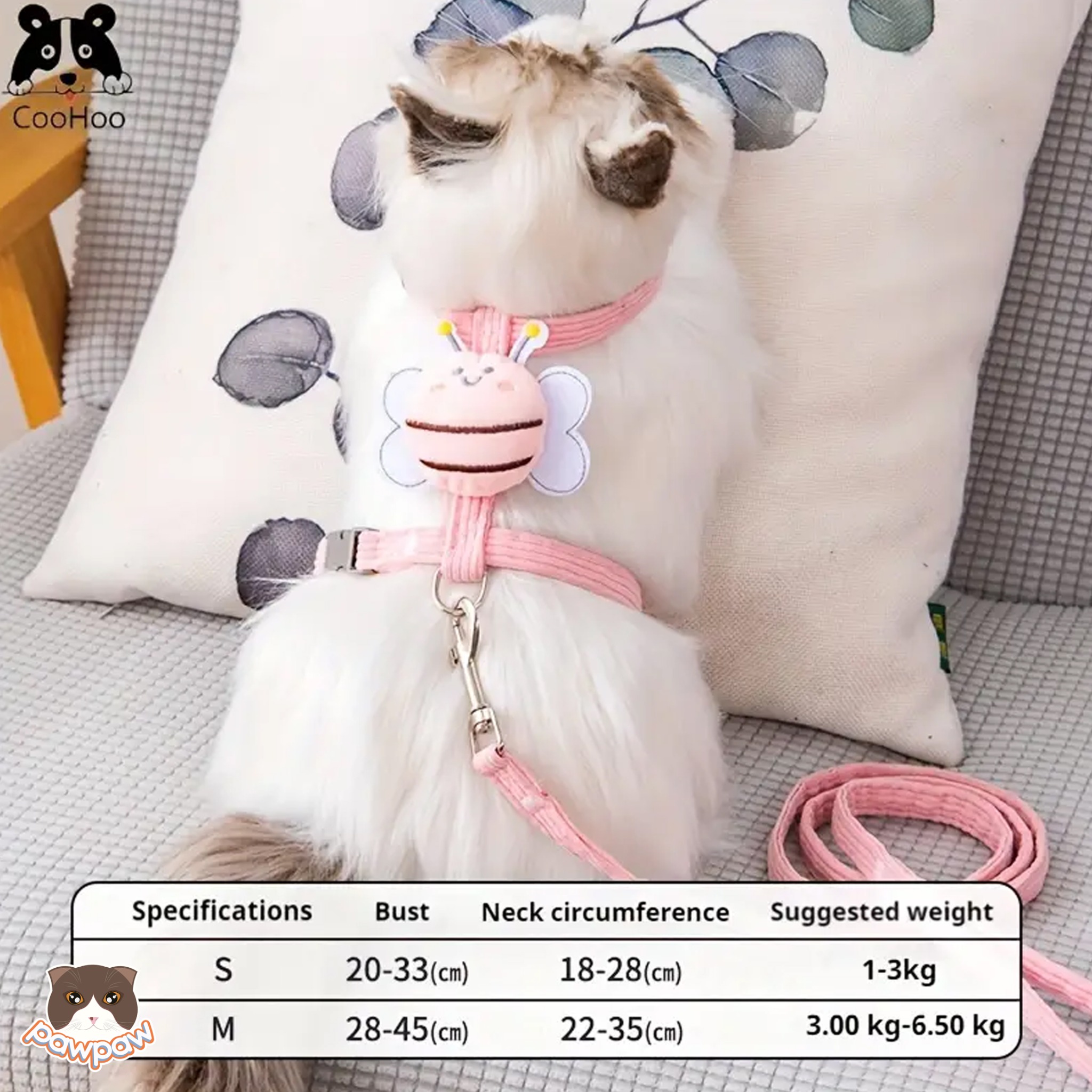 Arnés y Correa para Perro y Gato con Diseño de Abejita - ARNES COLLAR DE PASEO PARA PERRO Y GATO