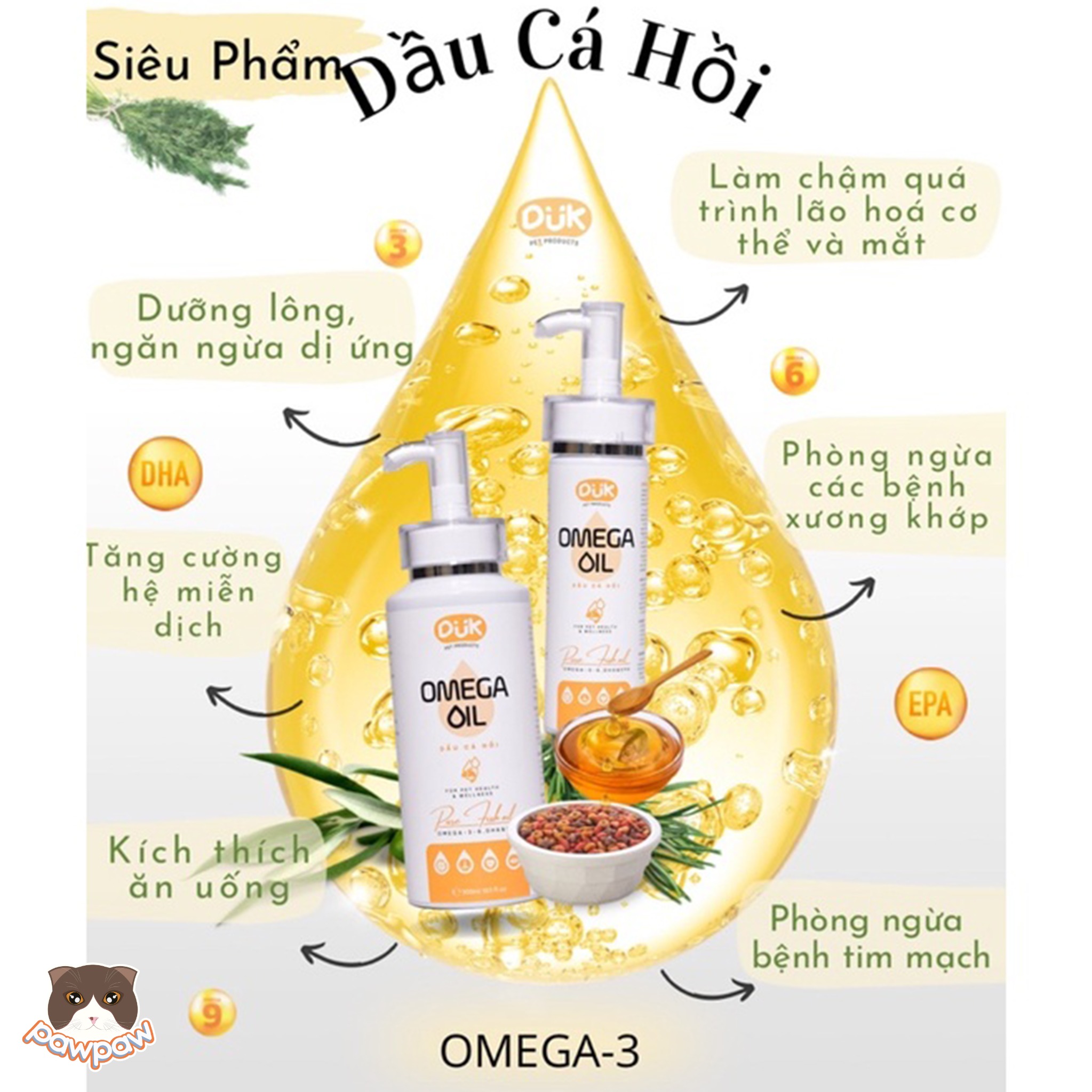  Dầu cá hồi hỗ trợ da, lông DUK Omega Oil 150ml 