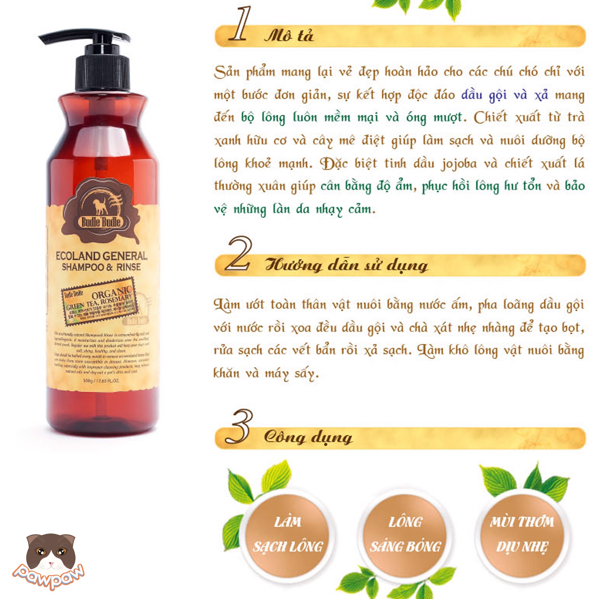  Dầu gội & xả hữu cơ Budle Budle 500ml cho chó 