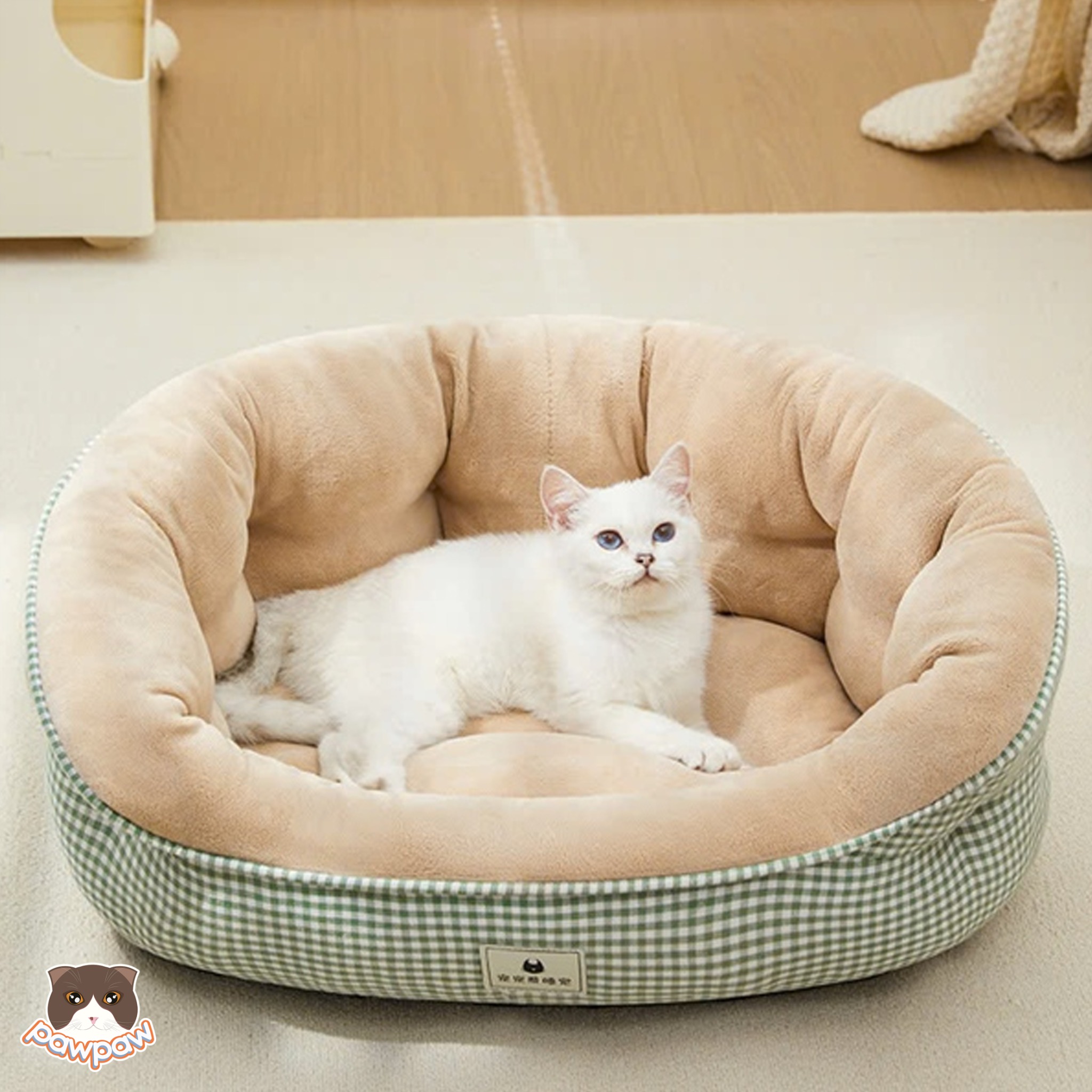  Đệm ovan kẻ caro cho chó mèo 
