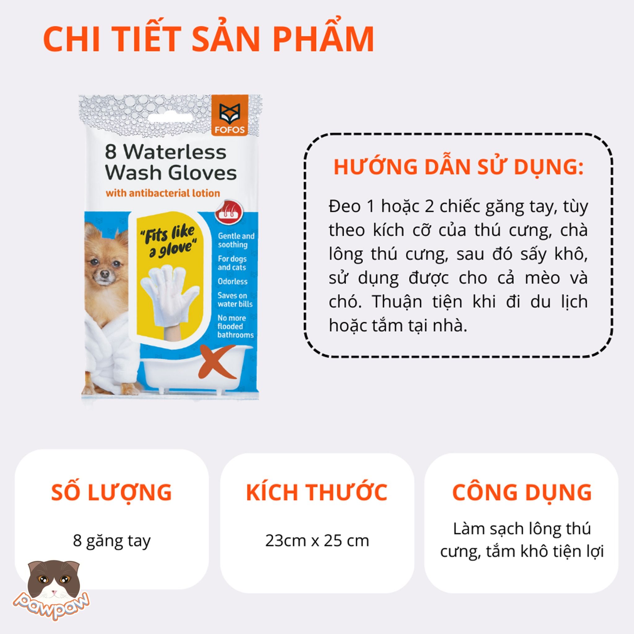  Găng tay giấy tắm khô Fofos cho chó mèo 