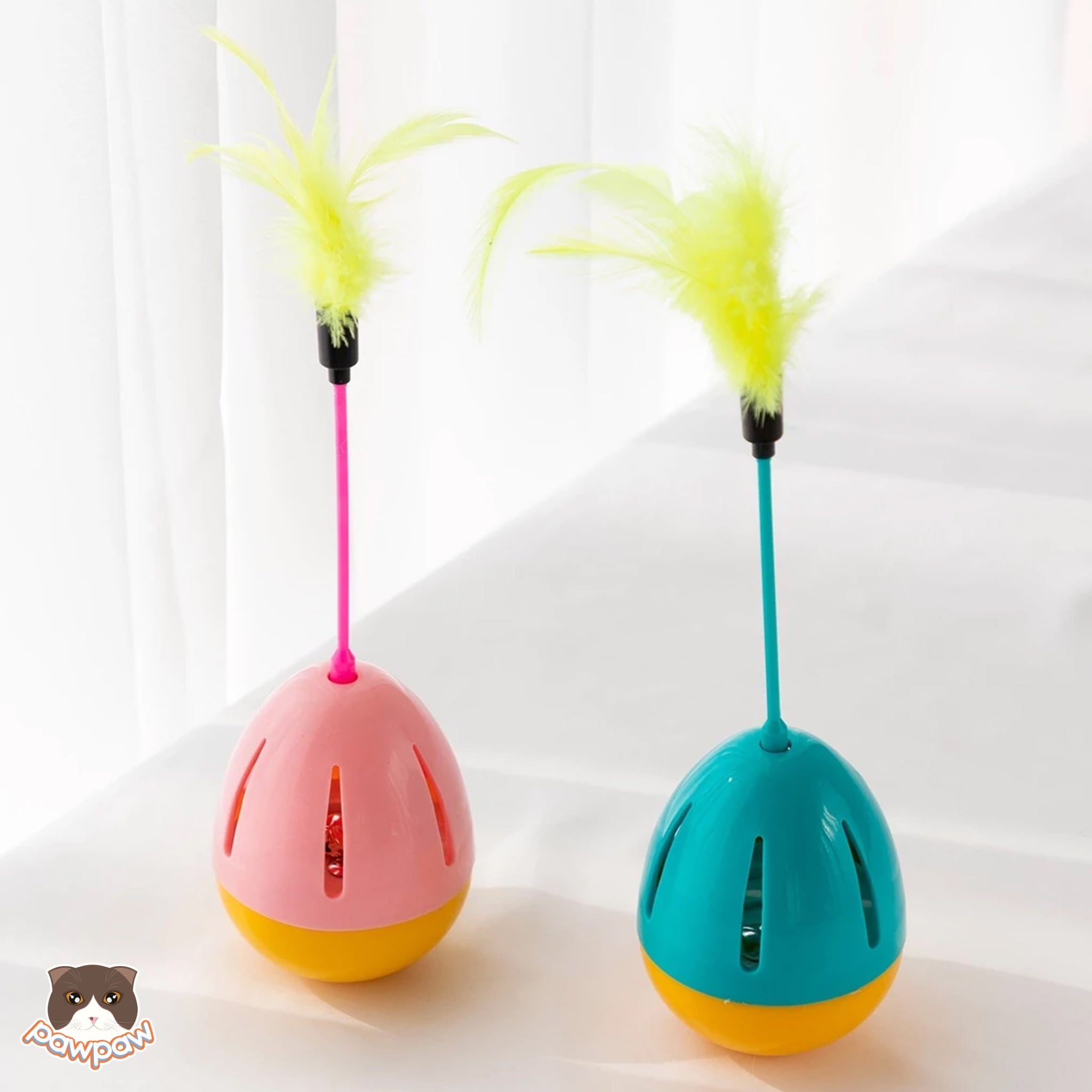  Đồ chơi lật đật trứng lông vũ kèm chuông cho mèo 