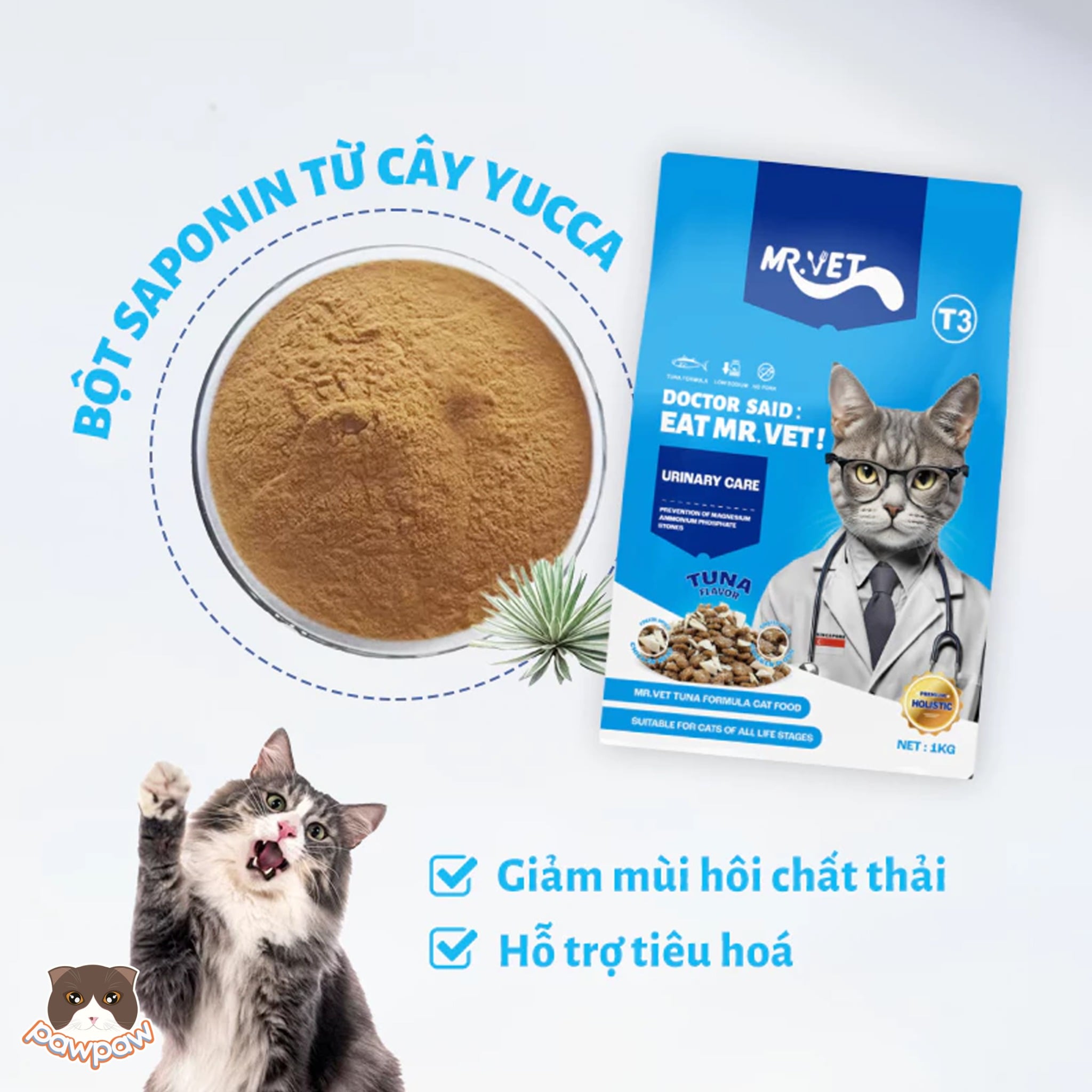  Hạt mix thịt sấy Mr.Vet T3 Urinary chăm sóc thận cho mèo mọi độ tuổi 