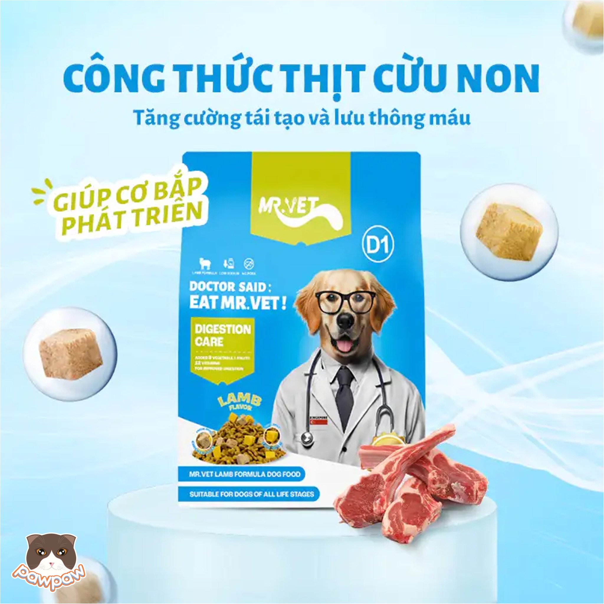  Hạt mix thịt sấy Mr.Vet D1 chăm sóc hệ tiêu hóa chó mọi độ tuổi 