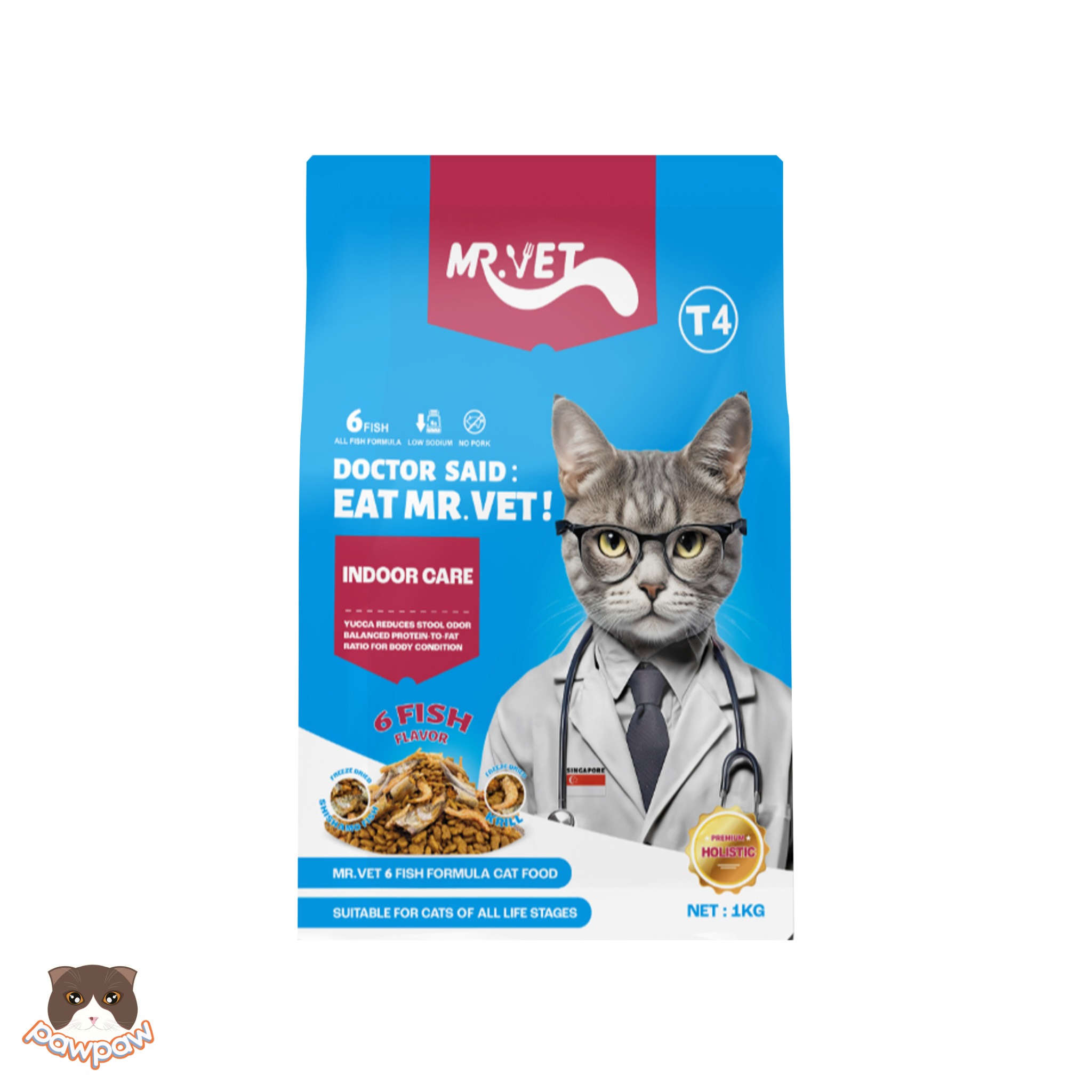  Hạt mix thịt sấy Mr.Vet T4 Indoor cho mèo mọi độ tuổi 