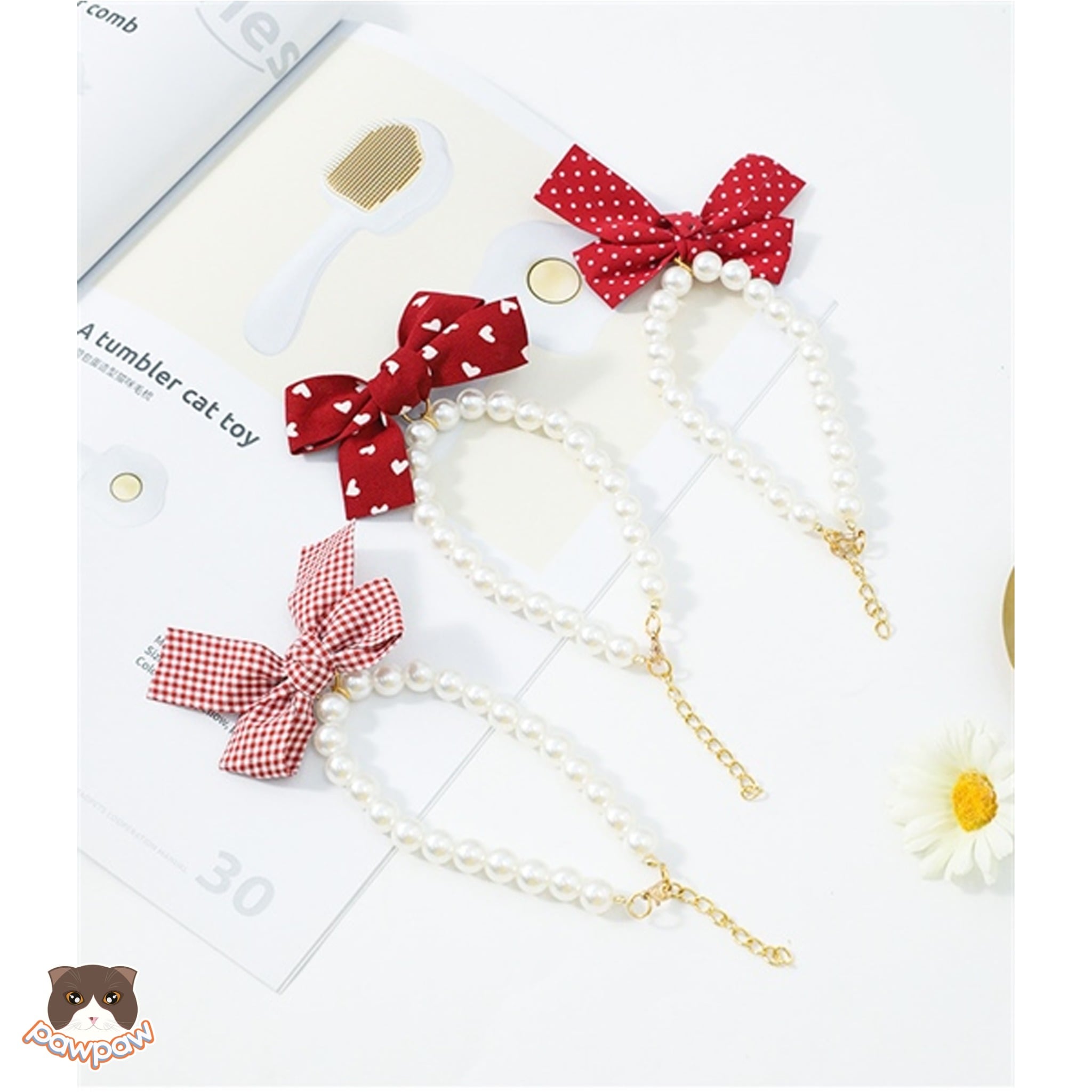  Vòng cổ nơ ngọc trai cho chó mèo 