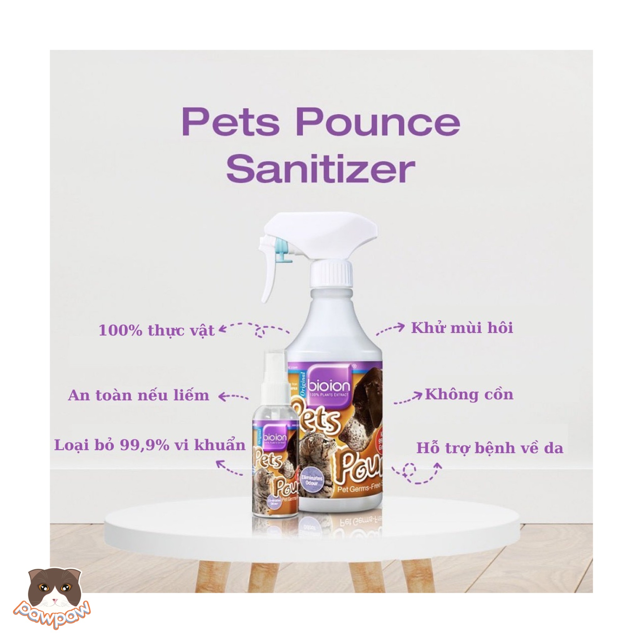  Xịt đa năng khử mùi sạch khuẩn Bioion Pet Pounce 500ml cho thú cưng 