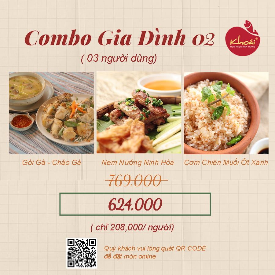  COMBO O2: GỎI& CHÁO GÀ - NEM NƯỚNG NINH HÒA - CƠM CHIÊN MUỐI ỚT XANH NHA TRANG 
