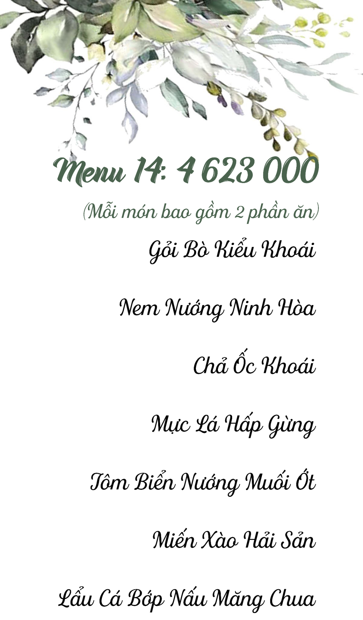  Setmenu 14: 4,623,000 / bàn 