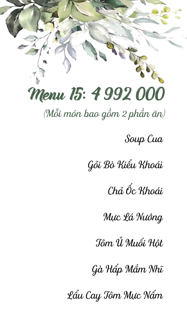  Setmenu 15: 4,992,000/ bàn 