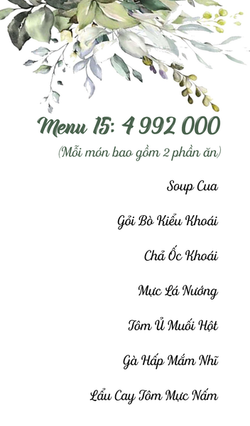  Setmenu 15: 4,992,000/ bàn 