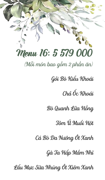  Setmenu 16: 5,579,000/ bàn 