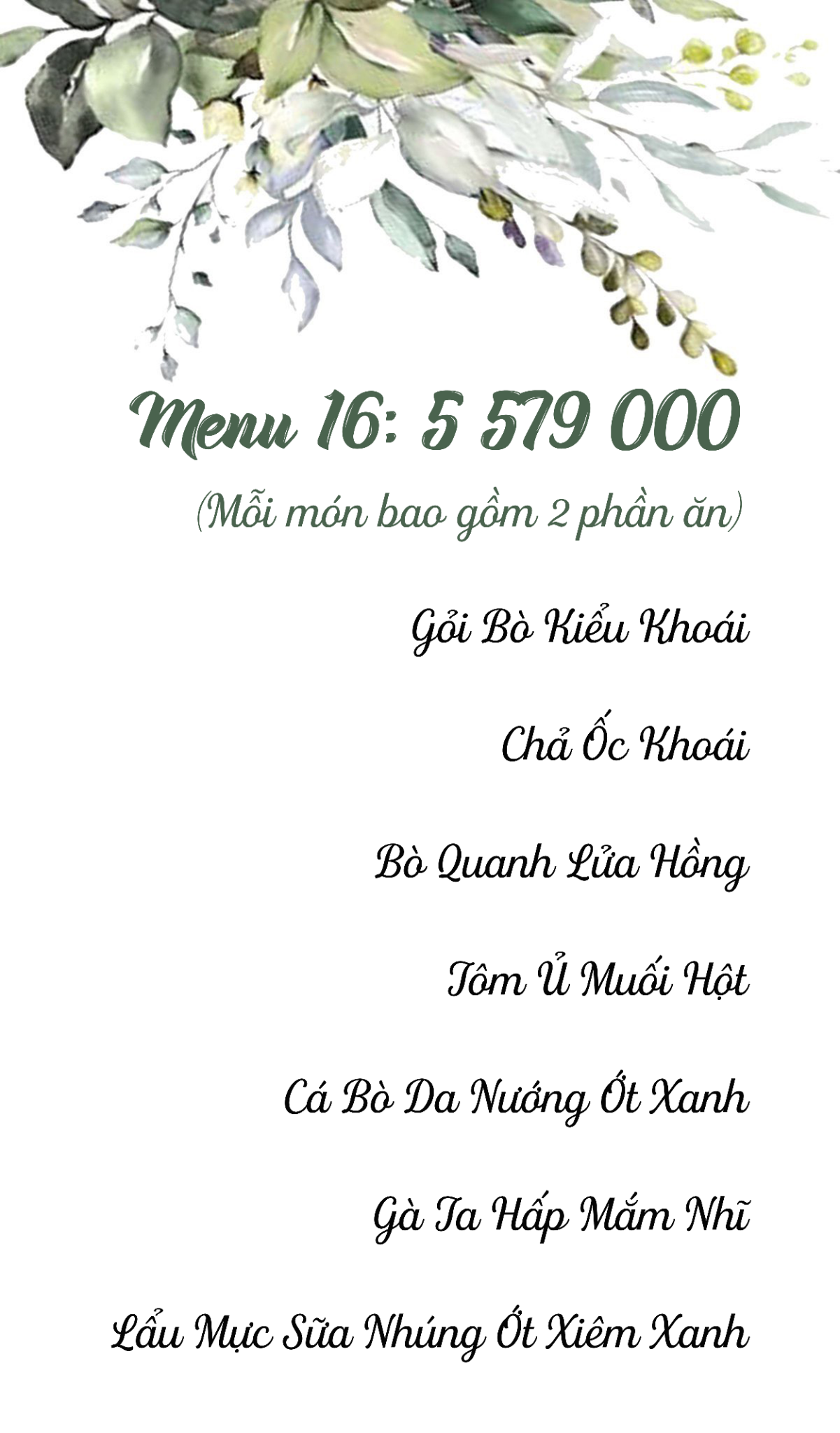  Setmenu 16: 5,579,000/ bàn 