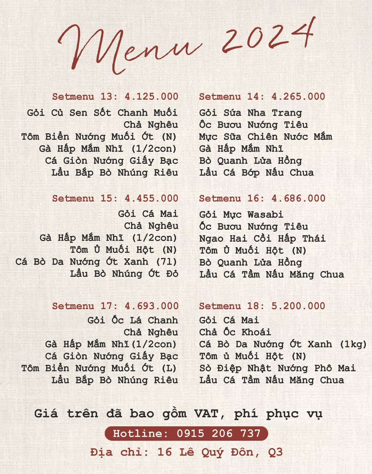  SETMENU TIỆC 4.000.000 - 5.000.000 