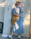  Đầm xanh rút dây 