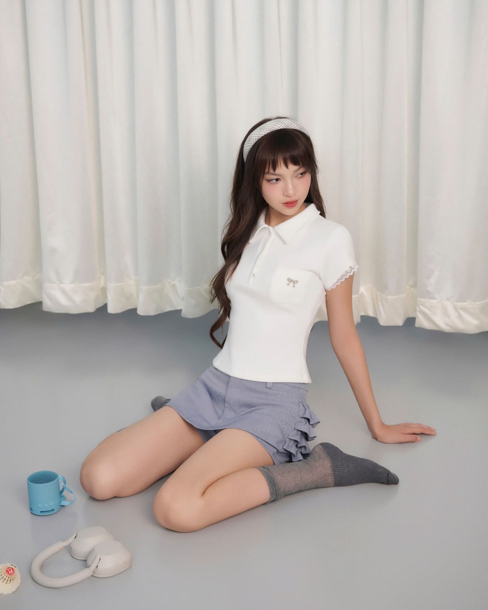  Chic Skort - Quần váy vải khắc hoa dập nổi với chi tiết ruffle 