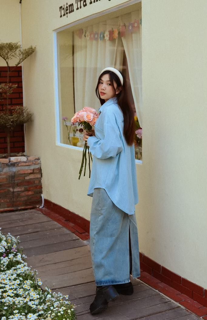  Denim Cargo Maxi Skirt 