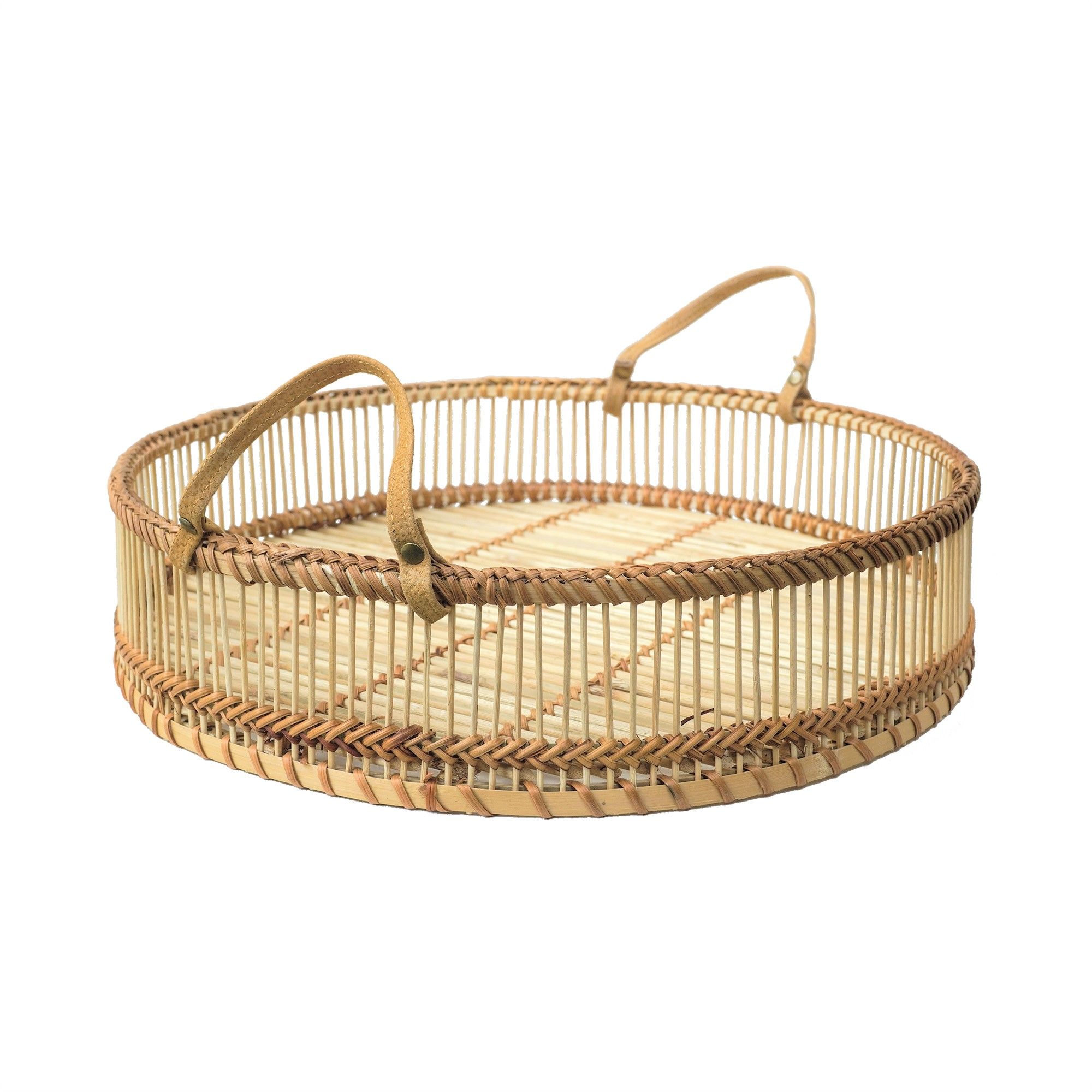  Round Rattan Tray with Handles - Natural 