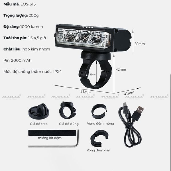 Đèn xe đạp chống nước UH-1000 bóng 1000 Lumens có led ban ngày