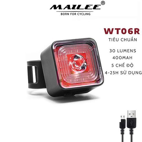 Đèn đuôi xe đạp LED WT06 nhấp nháy cảnh báo xe đạp gắn đuôi 5 cấp độ sáng 400mAh 120lumens chống nước tiêu chuẩn IP66 Mai Lee