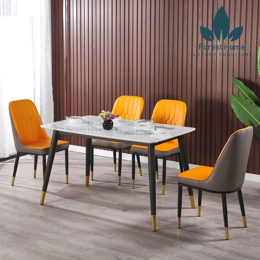  BA18 - BÀN ĂN CHÂN BỌC ĐỒNG MẶT ĐÁ CẨM THẠCH 