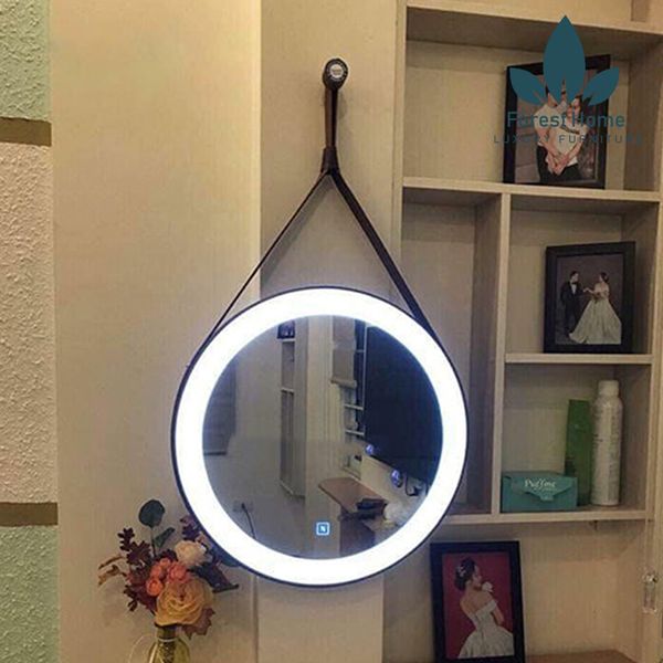  GT002 - GƯƠNG TREO DÂY DA CÓ ĐÈN LED 