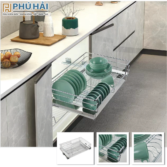  Giá bát đĩa dự trữ tủ dưới nan tròn inox 304 BTSvip148-4 