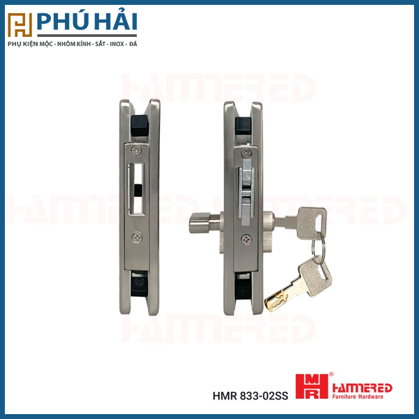  KHÓA KÍNH LÙA ĐÔI VUÔNG INOX MỜ 304 HMR 833-02SS 