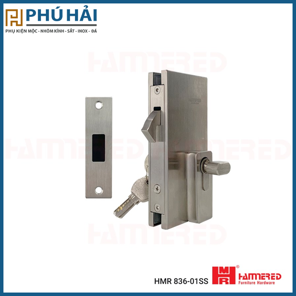  KHÓA KÍNH LÙA ĐƠN INOX 304 VẶN CHÌA HMR 836-01SS 