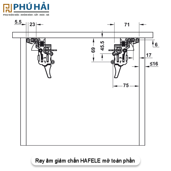 Ray âm giảm chấn HAFELE mở toàn phần 5T – Phân Phối Vật Tư Phụ Kiện Phú Hải