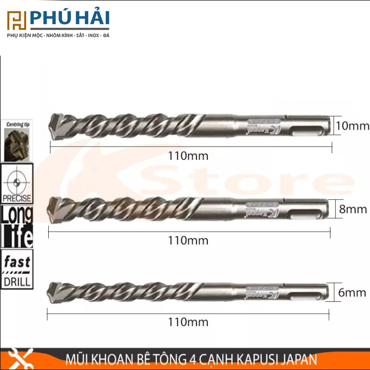  Mũi khoan bê tông 4 chấu KAPUSI 110mm 