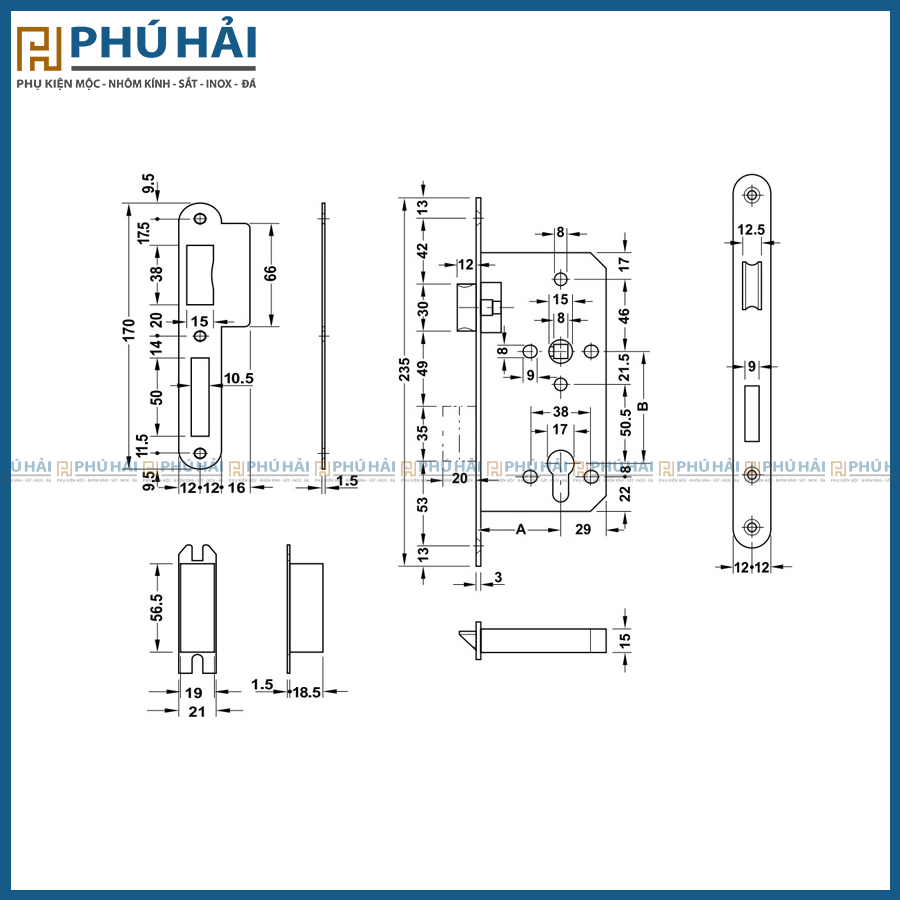  Thân khóa lười gà chốt chết Hafele 911.25.100 