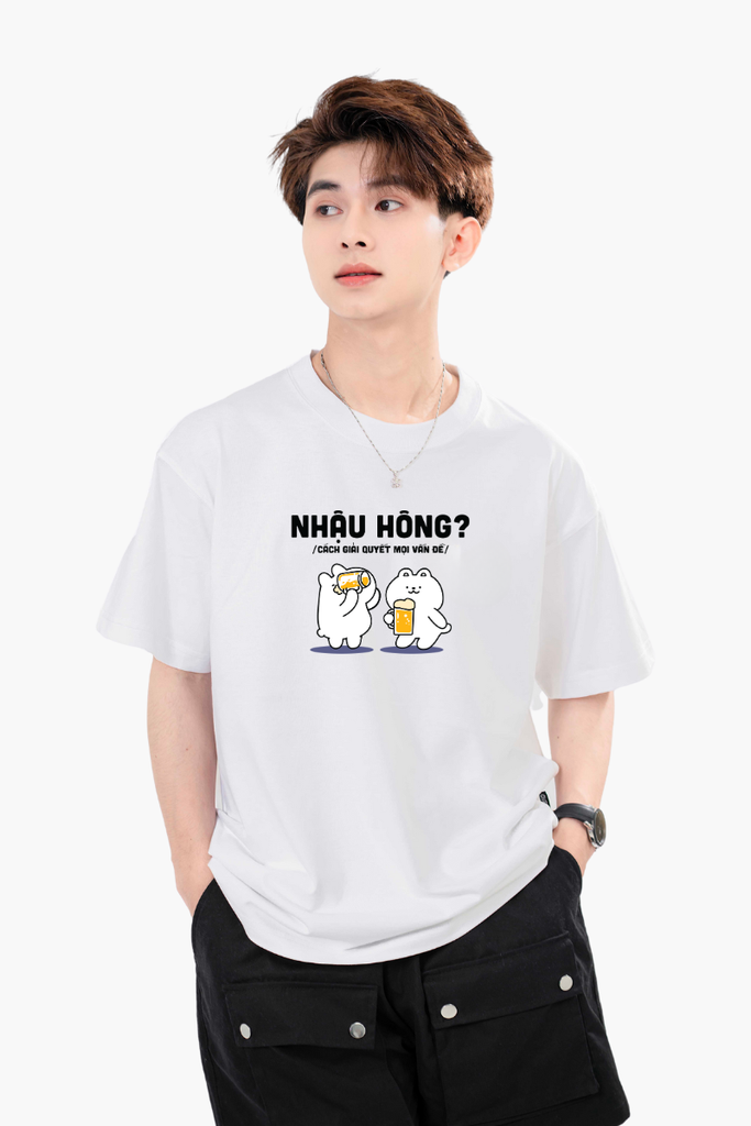 Áo T-shirt Cotton Nam Nữ Gấu Nhậu Hông -  O1A131