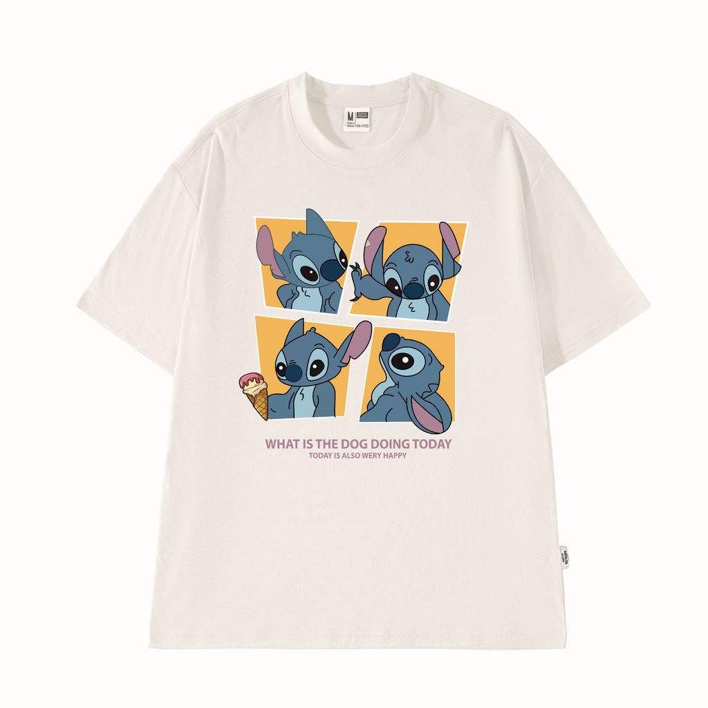 Áo Thun Unisex Stitch Cartoony Vải Cotton 190Gsm - O1G4