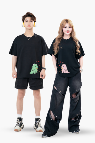 Áo Thun Cotton Nam Nữ Cặp Đôi Khủng Long Gọi Điện Overco - O1A128