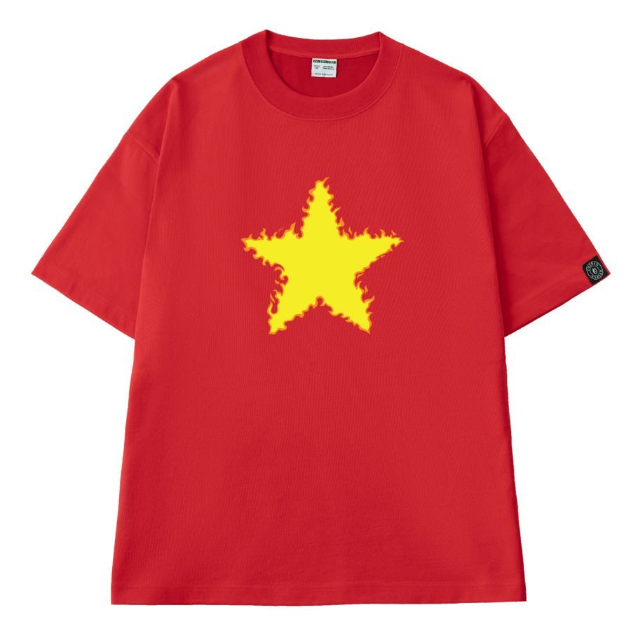Áo T-shirt Cotton Nam Nữ Cờ Đỏ Sao Vàng Ngôi Sao Lớn Rực Lửa V3 - O1A140