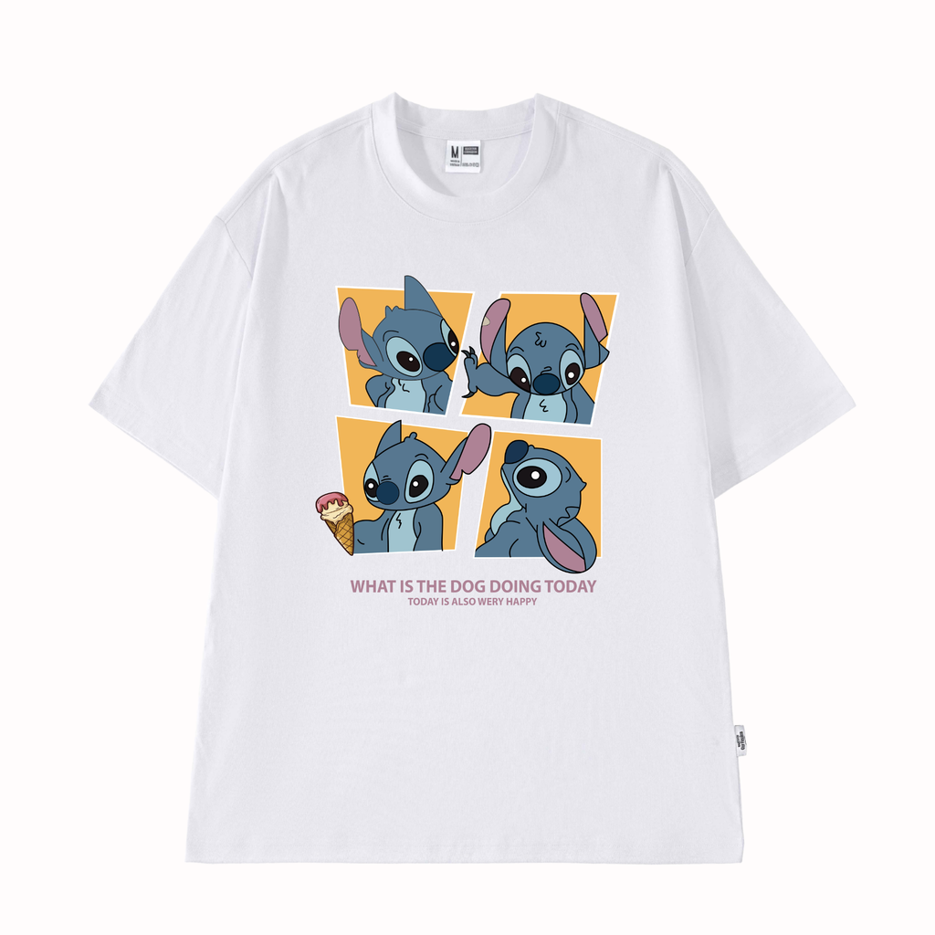Áo Thun Unisex Stitch Cartoony Vải Cotton 190Gsm - O1G4