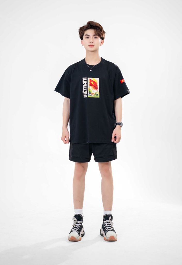 T-shirt Cotton Unisex In Cờ Việt Nam Tay - O1A107
