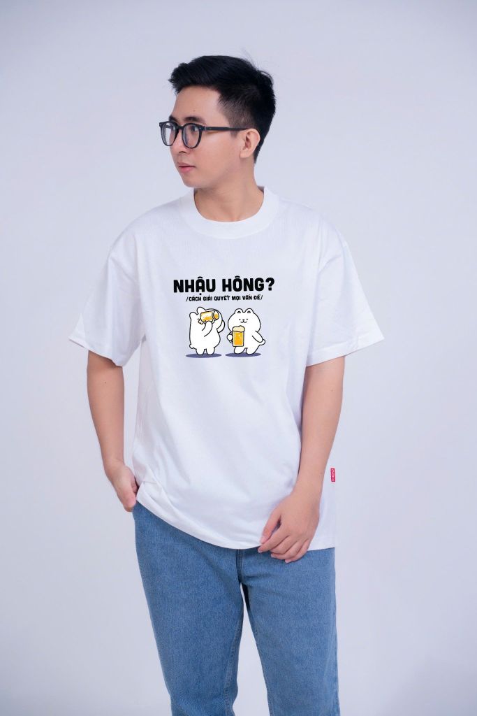 Áo Thun Unisex Gấu Hỏi Nhậu Hông, Cotton - O1A131