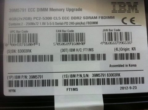 IBM 4GB (2x2GB) PC2-5300 CL5 ECC DDR2 Chipkill FBDIMM 667MHz - 39M5791