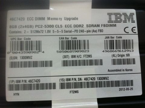 IBM 8GB kit (2x 4GB) Quad Rank PC2-5300 CL5 ECC Low Power FBDIMM 667 MHz - 46C7420
