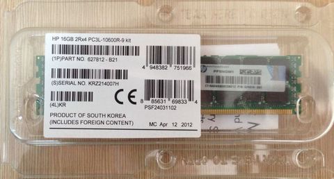 HP 16GB (1x16GB) Dual Rank x4 PC3L-10600 (DDR3-1333) Registered CAS-9 LP Memory Kit - 627812-B21