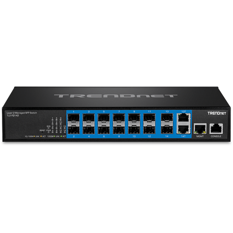 TRENDnet 14-Port Gigabit Managed Layer 2 SFP Switch with 2 Shared RJ-45 Ports - Tl2-FG142