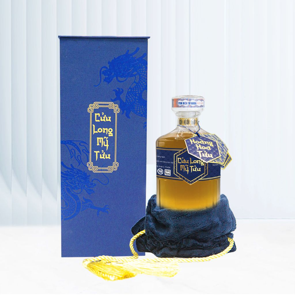Hoàng Hoa Tửu - Hộp quà túi nhung | Chai thủy tinh 500ml