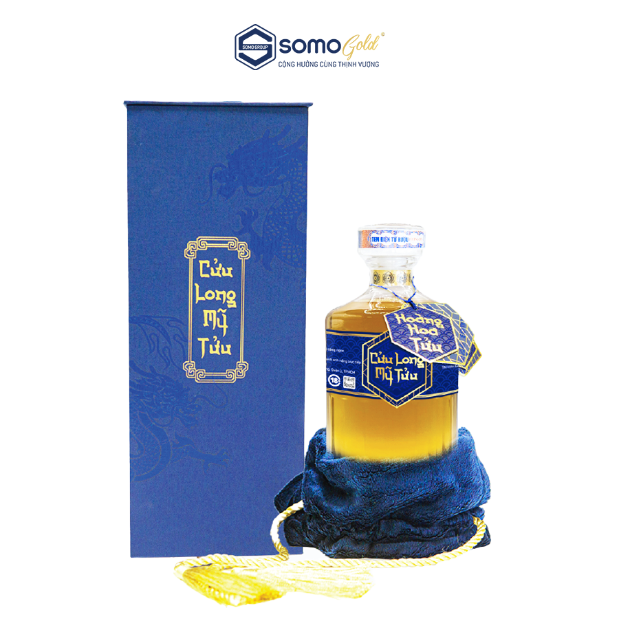 Hoàng Hoa Tửu - Hộp quà túi nhung | Chai thủy tinh 500ml 