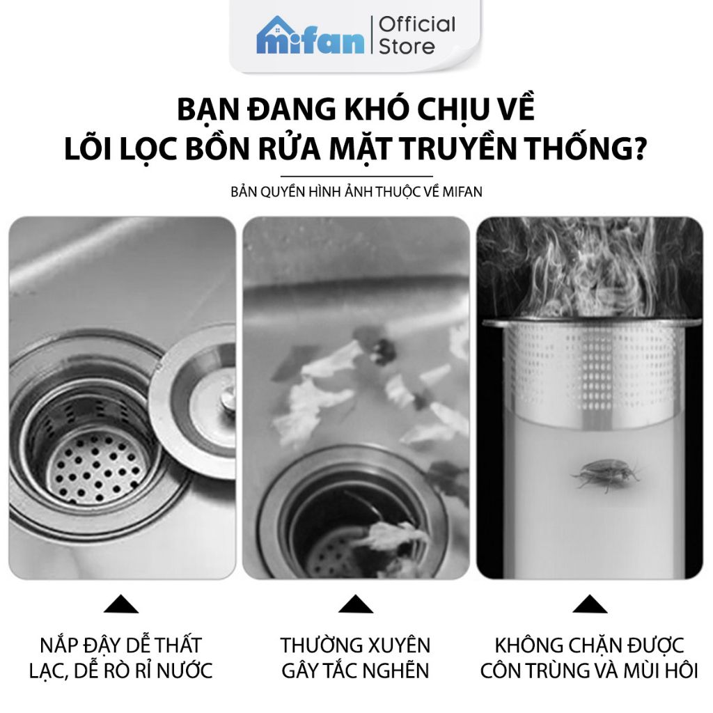 Bộ Lọc Rác Bồn Rửa Bát Inox 304 3in1 Mifan