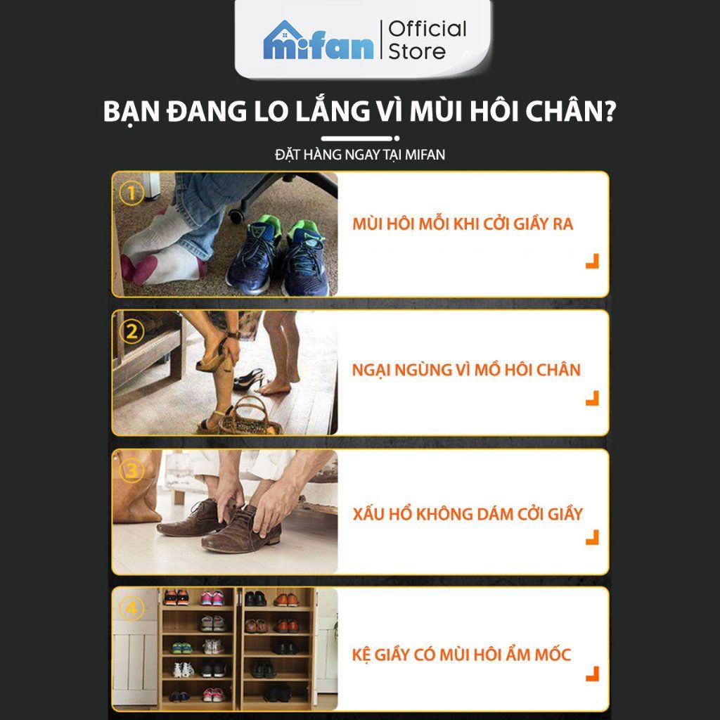 Miếng dán khử mùi giày tất, hôi chân hương chanh cực mạnh Mifan