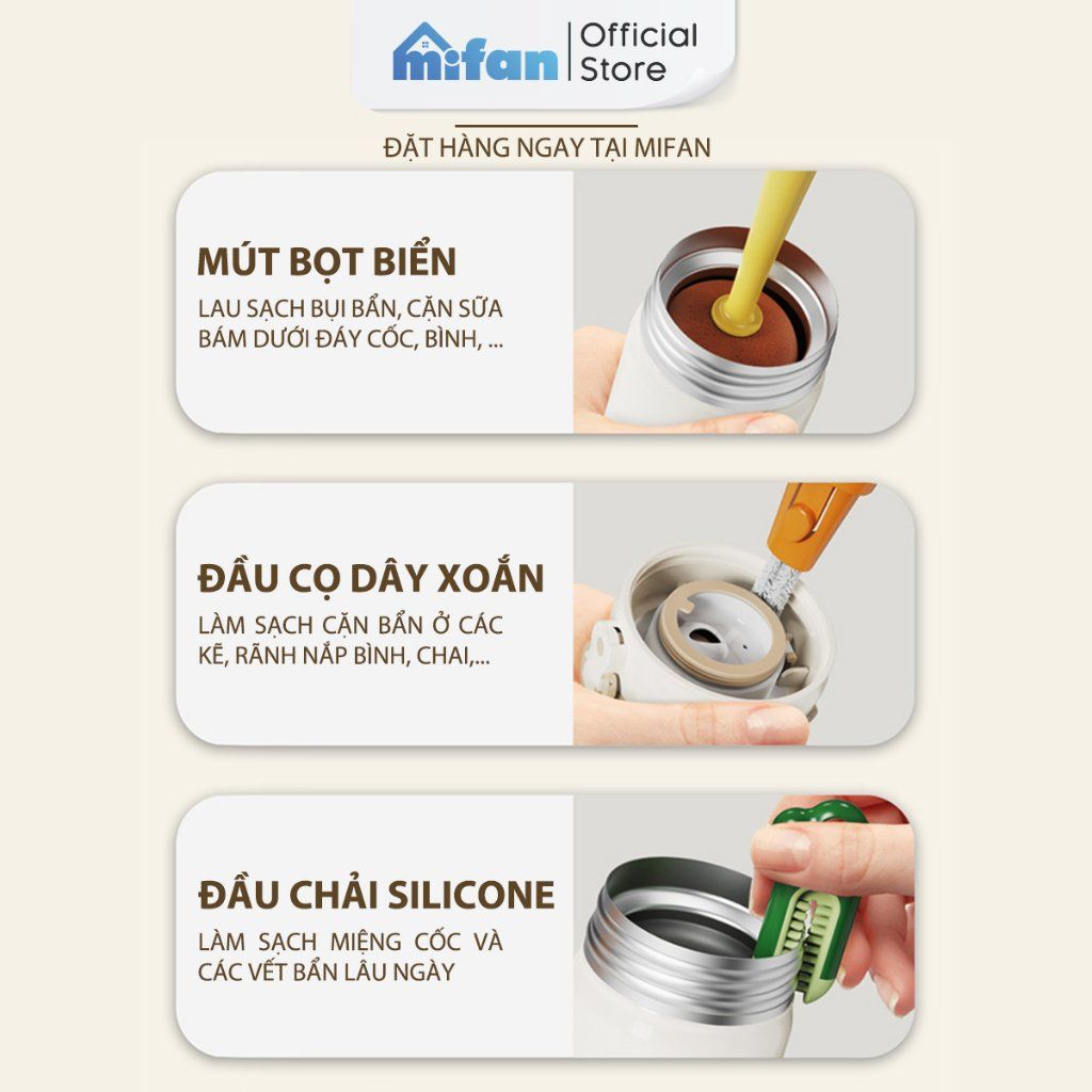 Cây cọ rửa bình nước chai lọ thông minh 3 trong 1 Mifan
